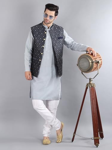 Image of Uri and MacKenzie Men's Silk Blend Kurta Pajama with Designer Ethnic Nehru Jacket /Modi Jacket