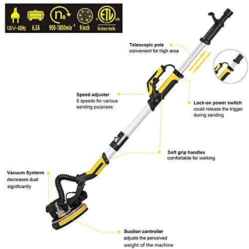 Ponceuse Murale CUBEWAY Pour Cloisons Sèches - 700W, Vitesse Variable 1500-2500 Tr/min, Aspiration 95%, Lampe LED