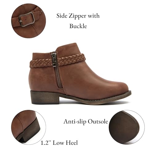 Veittes Women's Ankle Boots - Classic Side Zip, Comfortable Platform, Cover with Buckle Strap, Round Toe, Low Chunky Heel Comfort Slip On Fashion (Black/Dark Brown/Grey) Boots.3