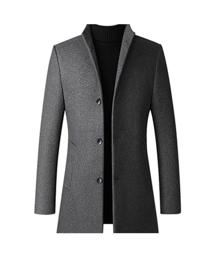 Image of SOMTHRON Men's Trench Coat Wool Blend Slim Fit Top Coat Single Breasted Business Overcoat