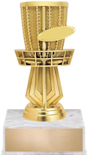 Crown Awards 6" Disc Golf Basket with Disc Trophy On White Base
