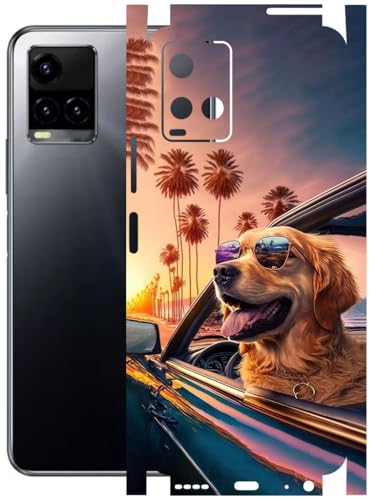Image of AtOdds - Full Body Back Screen Guard Protector Film - Lamination Wrap Skin Sticker Compatible with VIVO Y33T | Scratchproof Matte Finish (Happy Doggo)