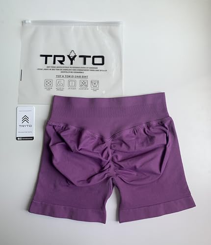 TRYTO Impulse Collection Compression Impact Shorts Women Hidden Scrunch Workout Seamless Squat Proof Short Grape, Medium