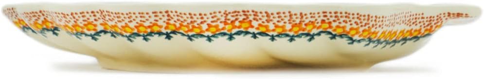 Polmedia Polish Pottery 11" Fluted Shell Shaped Platter 11-inch UNIKAT - Sunset Meadow Pattern Handmade in Boleslawiec Poland + Certificate of Authenticity