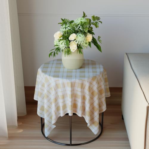 Image of Encasa XO Cotton Square Table Cloth for 4 Seater | (90x90 cm) | Franca Beige Checks | Dining Tablecloth for Decoration