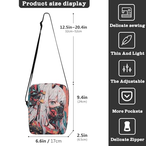 Anime Ninja Sling Bag Zipper Closure Compact Crossbody Bags with Card Phone Passport Compartment for Women Men 6.6×9.4×2.5 inches3