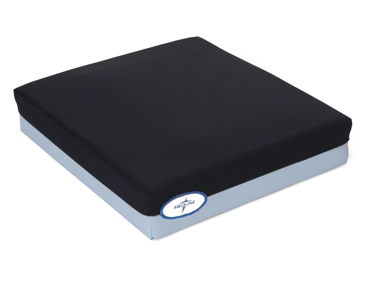 medline gel foam wheelchair cushion, 22" x 18" x 3" - comfort & pressure redistribution with easy-to-clean cover