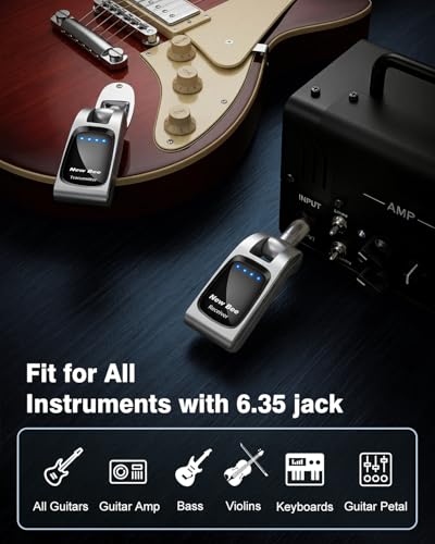 Image of Wireless Guitar System 2.4GHz with 6 Channels 24Bit /48KHz Hi-Res Audio Rechargeable Wireless Guitar Transmitter Receiver for Bass Active Pickup Electric Instruments(Silver)