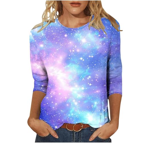Disfraz de carnaval 2026, camiseta de manga corta de moda con estampado de cielo estrellado, blusa casual para el día a día, azul celeste, L