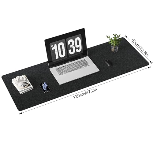 Image of Large Felt Desk Mat,47.2 inchx 23.6 inch,Non-Slip Desk Pad for Office and Home,120x60cm Full Table Mouse Pad,Keyboard Mats for Desk,Desktop Protection(Dark Gray)