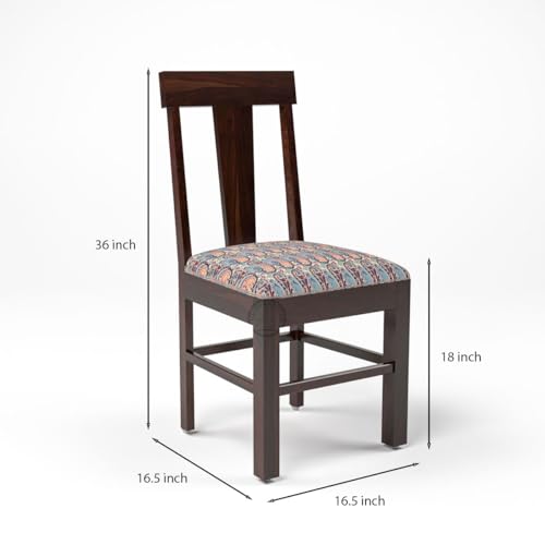 Image of VK Furniture Sheesham Solid Wood 4 Seater Dining Table Set of Four with 4 Print Cushion Chairs for Dinner Hall Kitchen Living Room Home Office Restaurant |L45 X W30 X H30|Dark Walnut