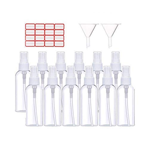 Preisvergleich Produktbild Parfümzerstäuber Sprühflasche Zerstäuber 24 Stück 50ml Durchsichtig Leere Sprühflasche Plastik Feinen Nebel Flasche Nachfüllbar mit 2 Trichter und 1 Etikettenaufkleber für Unterwegs, Weiß