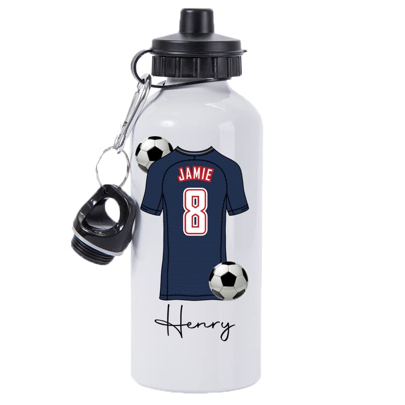 Pickhut Personalised World Cup 2026 Football 600ml White Aluminium Sports Water Bottle | Customised with Name/Number/Text on Jersey Shirt Design | Back to School Gift for Kid (France)