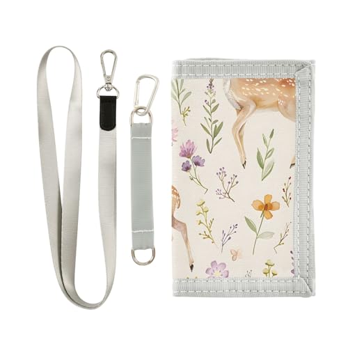 ALAZA Kids Wallets for Boys Girls Toddler Trifold Wallet Children Small Deer Flowers with Zipper Coin Pocket