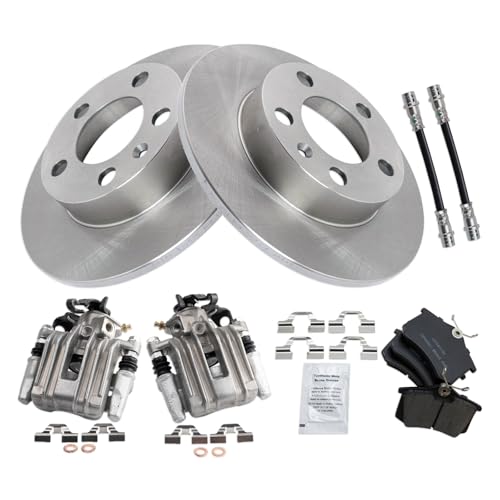 Image of TRQ Rear Brake Pad and Rotor Set Ceramic Calipers Compatible with 2007-2010 Volkswagen Beetle 1999 Golf