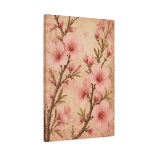 Toile cerisier rose vintage 50x75 de style floral pour mur de salon beige