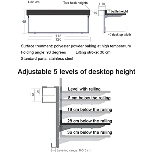 JMCAJIE Balkonhängetisch Klappbar, Balkontisch Geländer Verstellbar Metall Klapptisch Wandklapptisch,Balkonmöbel Kleiner, Outdoor-Tisch Hängetisch Für Kaffeetisch Terrasse Camping Gartentisch – Bild 7