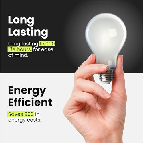 Feit Electric A19 LED Filament Light Bulbs, 40W Equivalent, Dimmable, E26 Standard Base, 450 Lumens, 5000K Daylight, 13 Years Lifetime, Frosted White LED Bulbs, Damp Rated, 4 Pack, A1940/950CA/FIL/4 by Feit Electric - Used condition - Image 4
