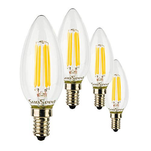 SUNSEED 4 X E14 4W (Equivalent to 40W) Sapphire Filament LED Candle Light Bulb C35 Warm White 2700K, Pack of 04 - Warm White 2700k