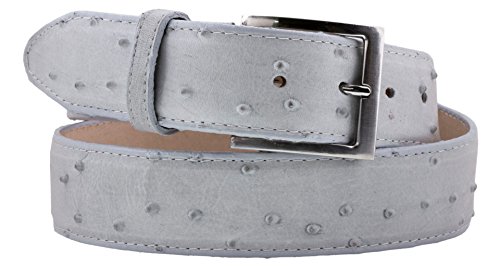 El Presidente Mens Off White Ostrich Quill Print Leather Western Cowboy Belt Silver Buckle