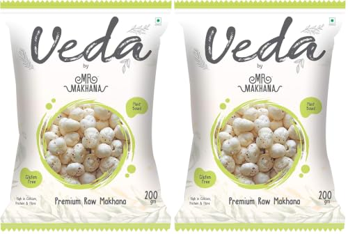 Image of Mr. Makhana Veda Premium Plain & Raw Phool Makhana & Foxnuts : Plant Based, Gluten Free, High in Calcium, Protein & Fiber (200 Gms, 1) (Pack of 2)