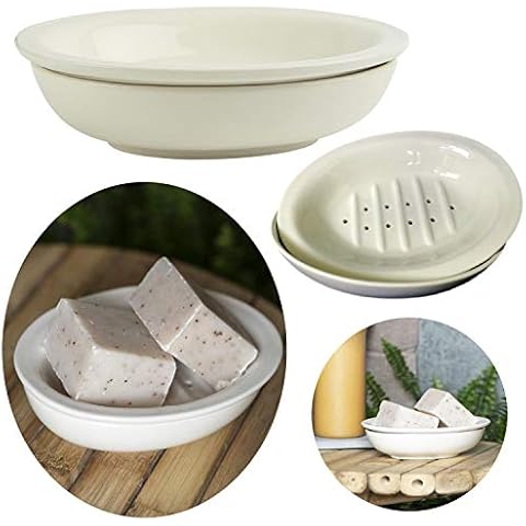 LS-LebenStil Seifenschale Keramik Creme Weiß 15cm Altum Seifenhalter Seifenablage Cover