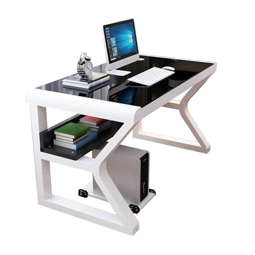 Escritorio de cristal templado para computadora con marco de metal, estación de trabajo profesional para oficina en casa para laptop y uso en juegos