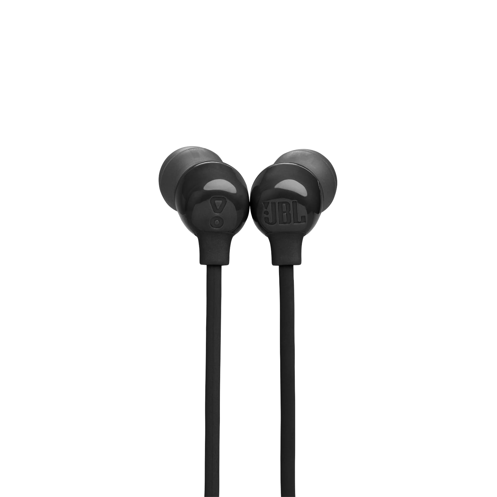 JBL Tune 135BT bezprzewodowe słuchawki douszne Bluetooth z mikrofonem z 3 przyciskami, pilotem zdalnego sterowania i płaskim przewodem, czarne