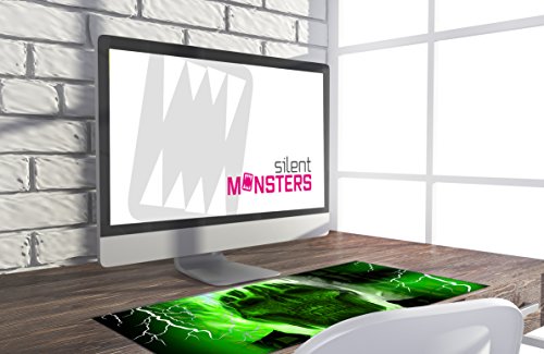 Tappetino Mouse XXL 90 x 40 cm, Grande, Teschio verde, con Bordo Cucito, Durevoli, antiscivolo e silenzioso, gioco, ufficio casa lavabile arrotolabile, Tappetini per il Gaming Mousepad - Mousepad - Immagine 1
