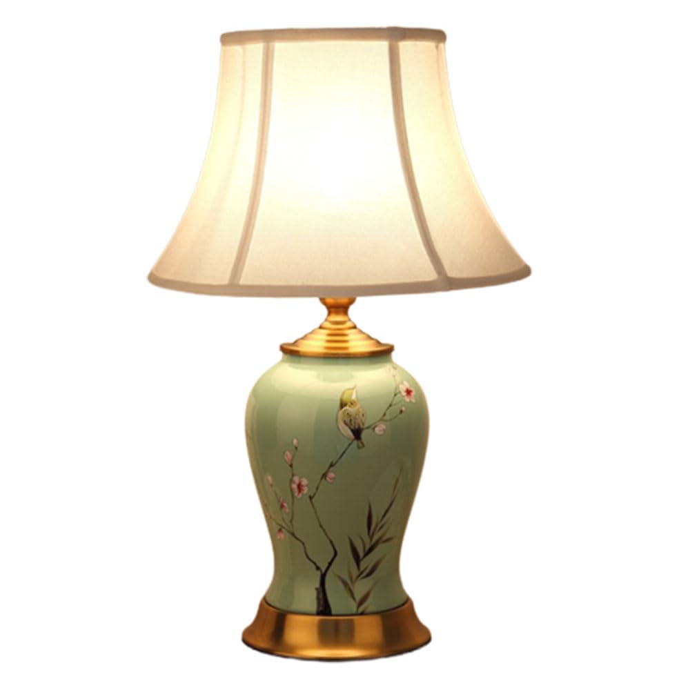 SGKOMN 21.2" Chinoiserie Ceramic Table Lamp Traditional Bedside Desk Nightstand Lamp With Flower And Bird Pattern For Bedroom Living Room Office College Bookcase-D