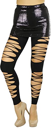 Image of ToBeInStyle Women's Slashed Ripped Shredded Distressed Hosiery Tights Leggings Music Festival