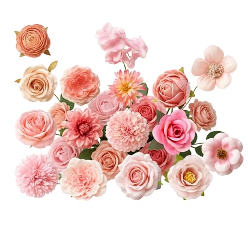 JazRvr 24 Stück Rosa Deko Blumen, Kunstblumen für DIY Basteln, Hochzeitsdekoration, Hausdekoration, Torten Deko, 4-8 cm Seidenblumen