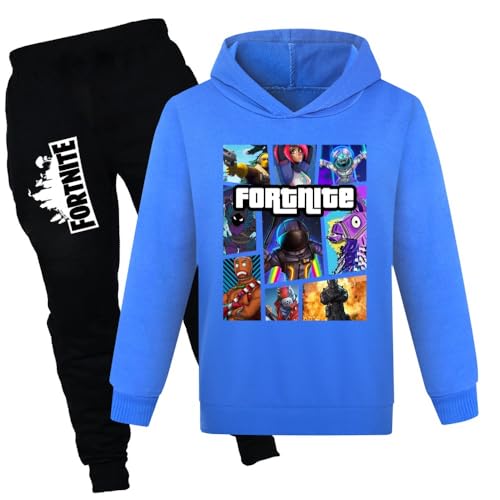 LONGYiKD Boy's Tracksuit Cotton Pullover Hoodie Kids Jogging Sportwear Clothes Set 2 Pieces Game Outfits for Girls (US, Age, 11 Years, 12 Years, Blue)
