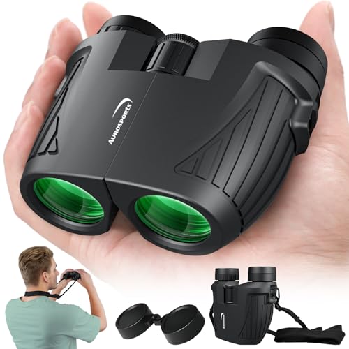 Aurosports Compact Binoculars for Adults & Kids - 15x25 High Power Binoculars with FMC Lenses & High Light Transmission Ultra Lightweight & Small Binos for Bird Watching Gifts for Men Women - Black