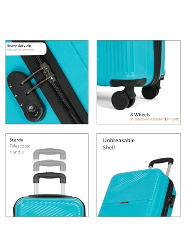 Image of Teakwood Small Size 8 Wheels Trolley Bag, Hard Cabin with Zipper Closure, Adjustable Push Button & Cross Side Strap, Number Lock System 360 Degree (Small, Aqua Green)