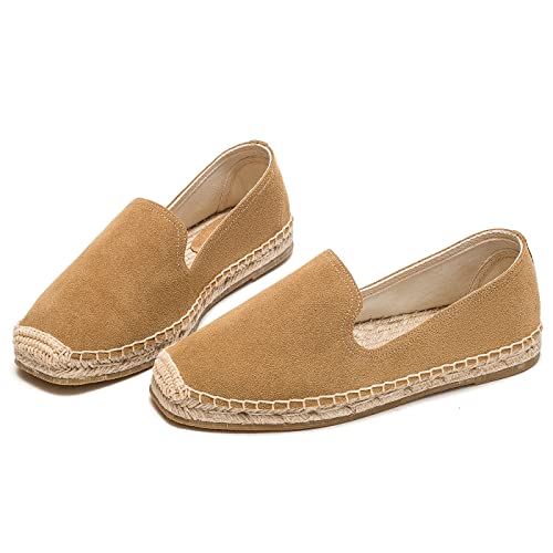 Image of Men's Classic Suede Canvas Round Cap Toe Espadrilles Loafers Pure Color Slip On Comfortable Flats Shoes