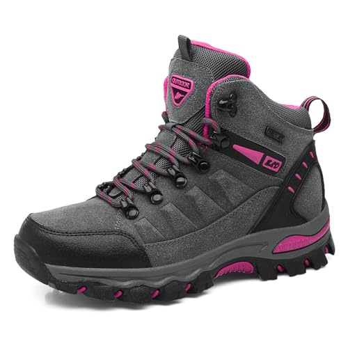WOWEI Zapatos de Senderismo Mujer Al Aire Libre Antideslizantes Escalada Trekking Sneakers Zapatos de Montaña,8019 Gris Rosa Rojo,36 EU