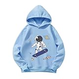 Pilipulu Sudaderas con Capucha para Niño de Algodón, Dinosaurio Sudadera para Niños Casual Hoodie for Boys, Sweatshirt con Capucha de Otoño y Primavera para Infantiles 6 Años, Azul Claro/Astronauta