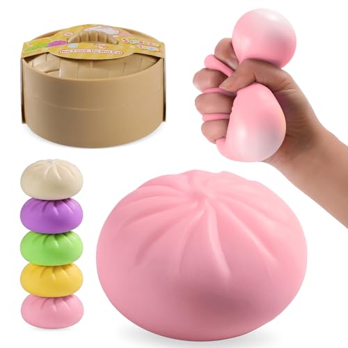 Image of Dumpling Squishy Mystery Box, Mystery Dumpling Squishy Squeeze Stress Balls for Kids & Adults, Sensory Fidget Toys for Anxiety Relief, Crazy Fun Dumplings Ideal Gift for Boys,Girls,Teens(Pink)