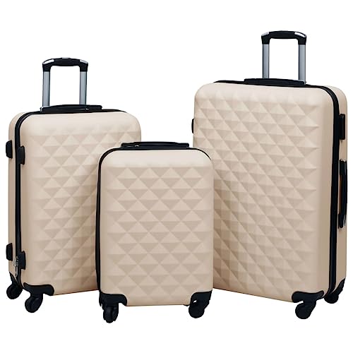 Elegant Gold Hardcase Trolley Set for Travel, Lightweight and Durable, 3 Sizes for All Your Packing Needs