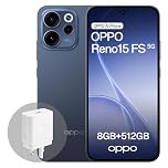 OPPO Reno15 FS 5G Android Smartphone, 8+512GB, 6.57" 120Hz Display, 50MP FOV 100° Ultra-Wide Selfie Camera, AI Portrait Glow, 6500mAh Battery, IP69, with 80W SUPERVOOC Charger, Twilight Blue