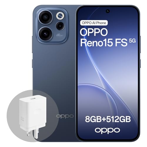 OPPO Reno15 FS 5G Android Smartphone, 8+512GB, 6.57" 120Hz Display, 50MP FOV 100° Ultra-Wide Selfie Camera, AI Portrait Glow, 6500mAh Battery, IP69, with 80W SUPERVOOC Charger, Twilight Blue