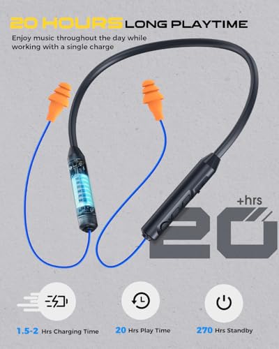Image of MIPEACE Bluetooth Earplug Headphones, Neckband Wireless Earbuds earplugs-29db Noise Reduction isolating in-Ear earplug Earphones and Controls,IPX6 sweatproof,20+Hour Battery(Blue Orange)