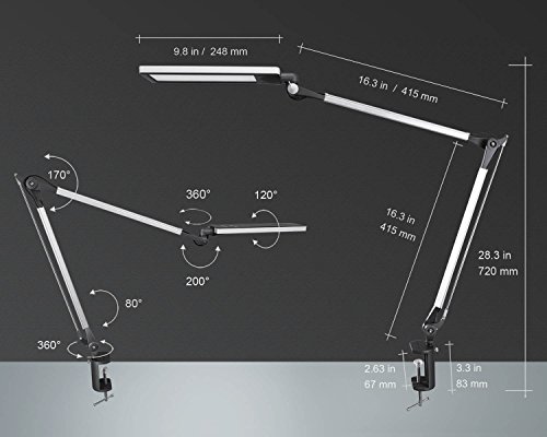 Metall LED Schreibtischlampe mit Klemmfuß, Phive Schwenkarm Arbeitsleuchte/Büro (Augenschonende LED, 6 Helligkeitsstufen… – Bild 5