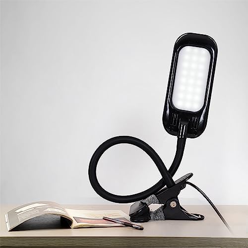 XXEAN Black Clip On Desk Light,Eye Caring LED Clip Desk Lamp,Dimmable 8W Book Light for Reading in Bed,USB Powered Reading Light with Adapter,Aluminum Clamp Night Light for Dorm,Headboard,Computer