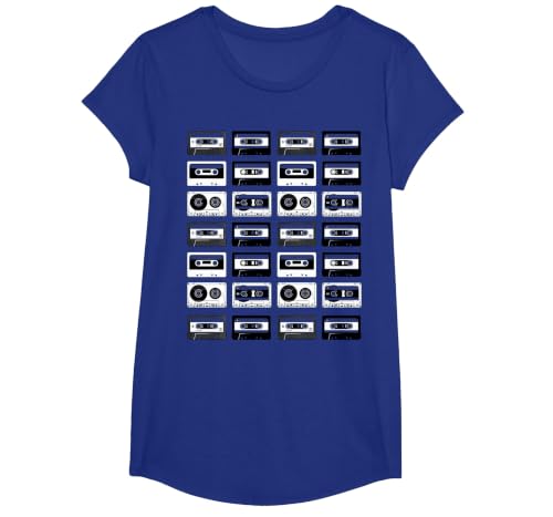 Cassette Tapes Audio Mixtapes 1980s Music Radio DJ T-Shirt, Girls, Royal Blue, Large