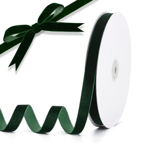 10mm Wide 10m Long Christmas Velvet Ribbon in Classic Green for Festive Crafts and Decorations