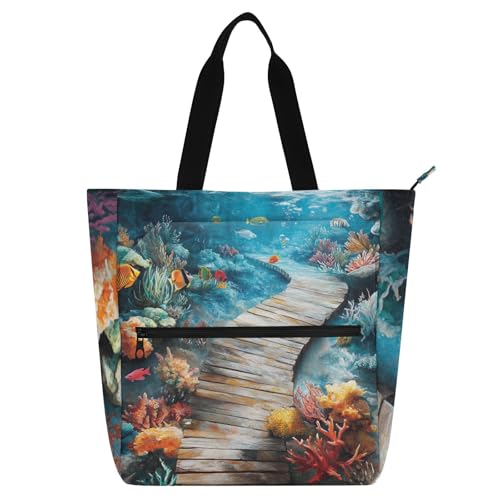 Bolsas de mano con pintura creativa en 3D del fondo del mar y tejido de fácil limpieza