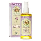 Badger - Pregnant Belly Oil, Rose & Vanilla, Certified Organic, Gentle & Soothing, Jojoba & Coconut Oil, Belly Oil for Stretched Skin During & After Pregnancy, 4 fl oz