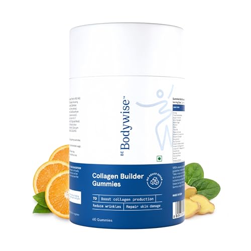 Be Bodywise Vegan Collagen Builder Gummies(115mg) for Healthy Skin Joints Nails & Beautiful hair | With Vitamin C Glutathione & Hyaluronic Acid | 60 Day Pack | Packaging may vary